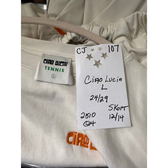 Ciao Lucia Tennis Sweatshirt Skirt Set Women's Large Ivory Clay Orange Trim - Picture 3 of 8